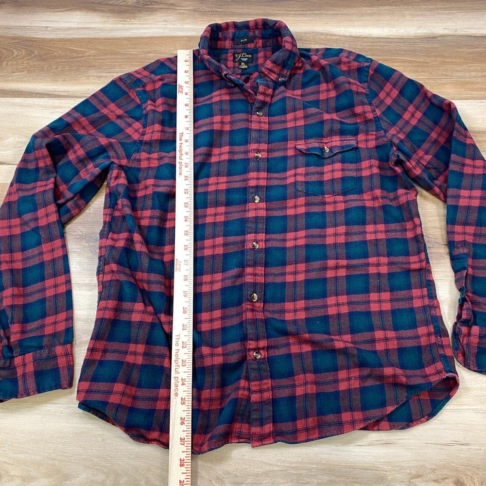 J. Crew Flannel Shirt Men XL Classic Cashmere Blend Slim Red Blue Plaid Heritage